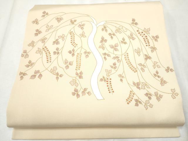 平和屋着物●塩瀬 つけ帯 刺繍 枝垂れ葉文 金彩 正絹 逸品 CABB9454hy