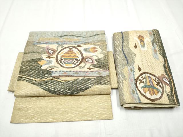 平和屋着物▽つけ帯 スリーシーズン 春夏秋 すくい織 幾何学花文 正絹 逸品 CABB9463hy