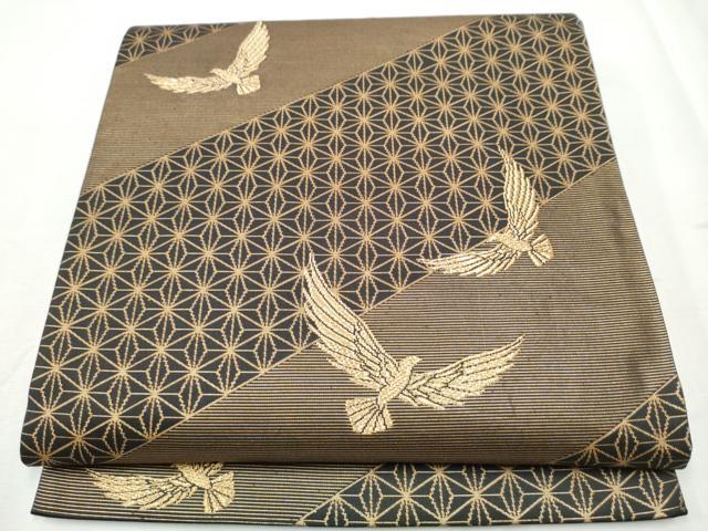 平和屋着物●染色作家 斉藤三才 六通柄袋帯 三才鳥 金糸 正絹 逸品 CABB9478hy