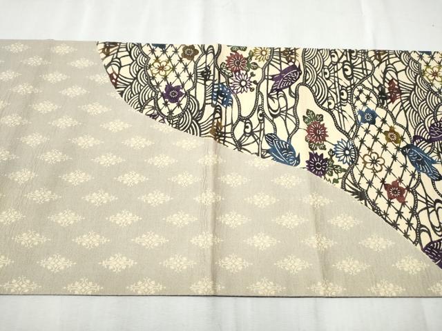 平和屋着物●両方向 両面 全通柄袋帯 紅型 花鳥文 正絹 逸品 未使用 CABB9485hy