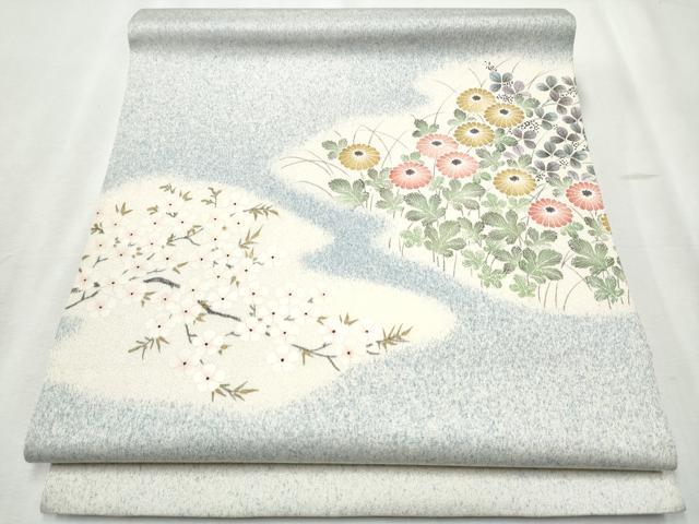 平和屋着物●九寸開き名古屋帯 草花文 正絹 逸品 CABB9499hy