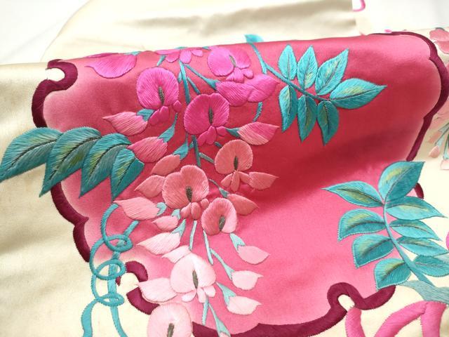平和屋着物●アンティーク 大正ロマン 九寸名古屋帯 駒刺繍 雪輪枝垂れ藤文 正絹 逸品 CABB9507hy