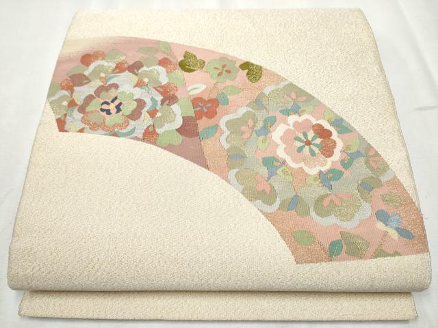 平和屋着物●爪掻き本綴れ 八寸名古屋帯 草花文 金糸 正絹 逸品 CABB9513hy