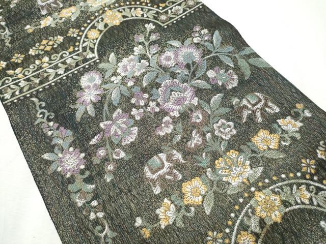 平和屋着物▽六通柄袋帯 スリーシーズン 春夏秋 象 草花文 金糸 正絹 逸品 CABB9523hy