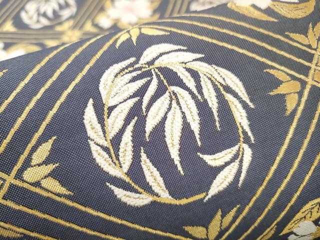 平和屋着物●両面 六通柄袋帯 菱天井枝葉舞桜文 金糸 正絹 逸品 CABB9546hy