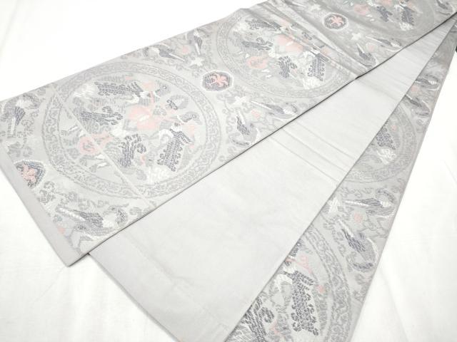 平和屋着物●全通柄 本袋帯 絵皿動物文 銀糸 正絹 逸品 CABB9548hy