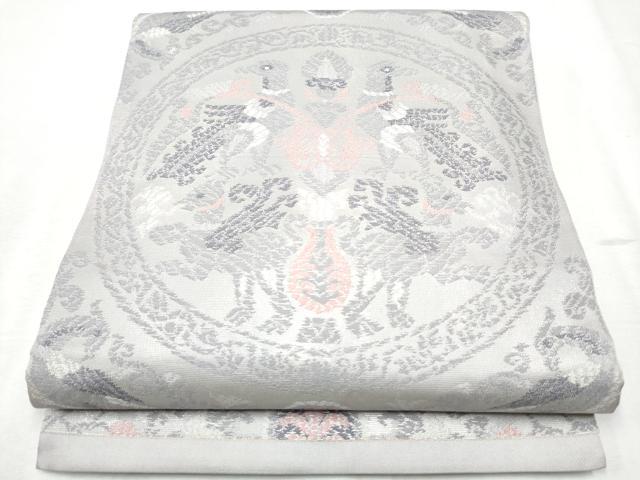 平和屋着物●全通柄 本袋帯 絵皿動物文 銀糸 正絹 逸品 CABB9548hy