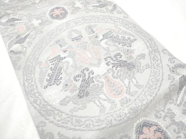 平和屋着物●全通柄 本袋帯 絵皿動物文 銀糸 正絹 逸品 CABB9548hy