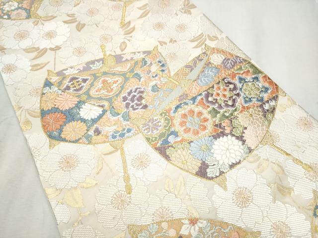 平和屋着物●六通柄袋帯 唐織 糸巻き文 金糸 正絹 逸品 CABB9551hy
