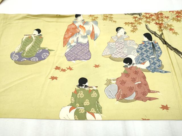 平和屋着物●アンティーク 大正ロマン 両面 六通柄 京袋帯 駒刺繍 人物文 正絹 逸品 CABB9553hy