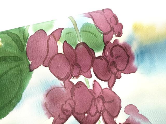 平和屋着物●塩瀬 九寸名古屋帯 ろうけつ染 胡蝶蘭 正絹 逸品 CABB9572hy