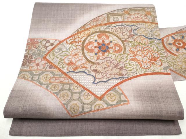 平和屋着物●中国三大刺繍 スワトウ相良刺繍 総刺繍 九寸名古屋帯 紬地 地紙花文 正絹 逸品 CABB9574hy