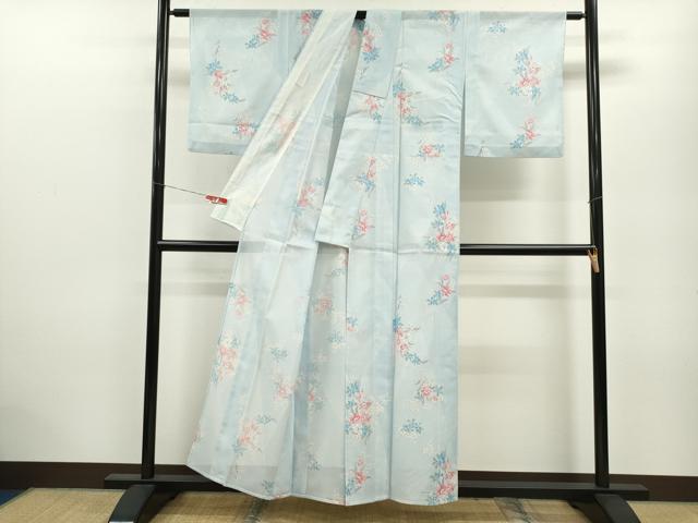 平和屋着物*夏物 小紋 絽 枝花文 洗える着物 CABB9636ze