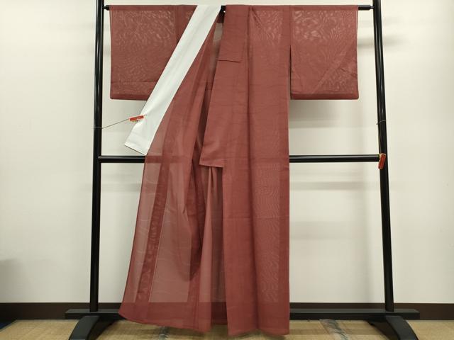 平和屋着物*夏物 色無地 芝草紋紗 紅樺色 洗える着物 CABB9659ze