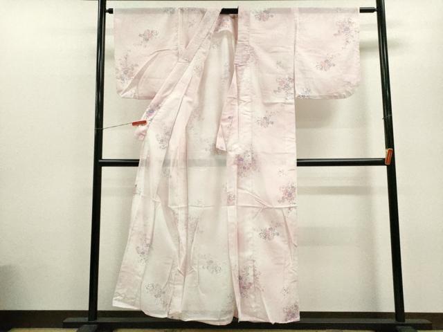 平和屋着物*夏物 小紋 絽 草花文 暈し染め 洗える着物 CABB9669ze
