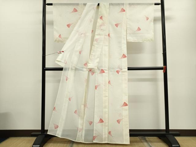 平和屋着物*夏物 小紋 絽 舞扇文 洗える着物 未使用 CABB9677ze