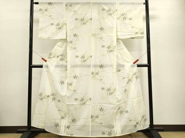 平和屋着物*夏物 小紋 絽 枝楓松葉文 暈し染め 洗える着物 CABB9690ze