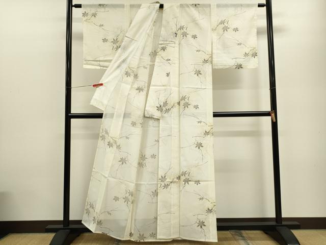 平和屋着物*夏物 小紋 絽 枝楓松葉文 暈し染め 洗える着物 CABB9690ze