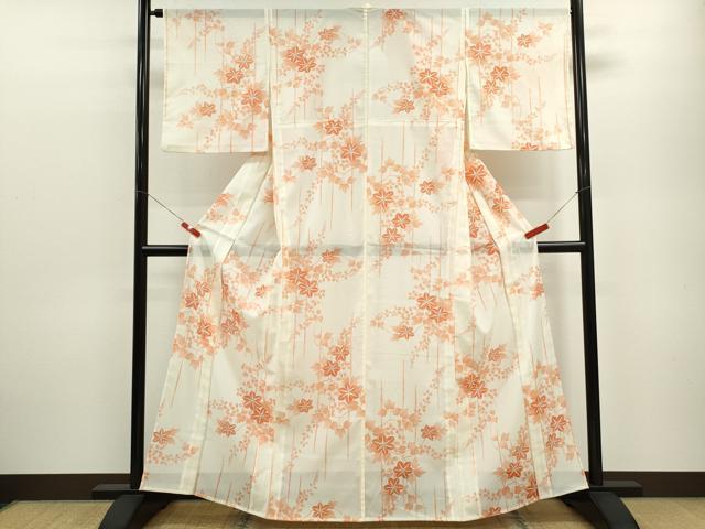 平和屋着物*夏物 小紋 絽 枝花文 銀彩 洗える着物 CABB9721ze