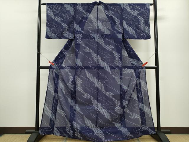 平和屋着物*夏物 小紋 絽 流水花文 洗える着物 CABB9722ze