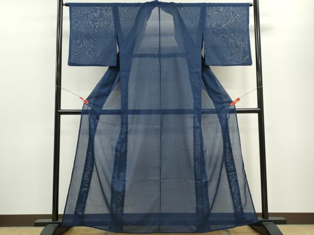 平和屋着物*夏物 色無地 立波紋紗 濃藍色 洗える着物 CABB9733ze