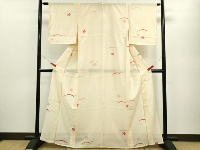 平和屋着物*夏物 小紋 絽 芝草舞花文 銀彩 正絹 逸品 CABB9758ze