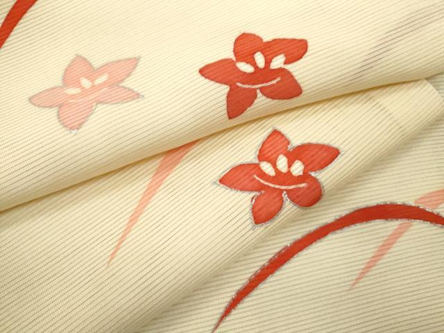 平和屋着物*夏物 小紋 絽 芝草舞花文 銀彩 正絹 逸品 CABB9758ze