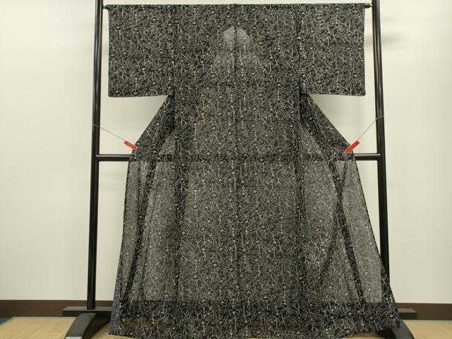 平和屋着物*夏物 小紋 絽 枝椿 黒地 正絹 逸品 未使用 CABB9814ze