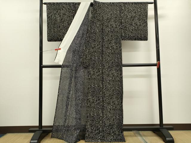 平和屋着物*夏物 小紋 絽 枝椿 黒地 正絹 逸品 未使用 CABB9814ze