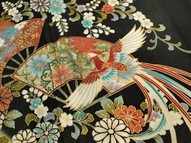 平和屋着物*夏物 黒留袖 絽 鳳凰扇面吉祥花唐草文 暈し染め 金彩 正絹 逸品 CABB9819ze