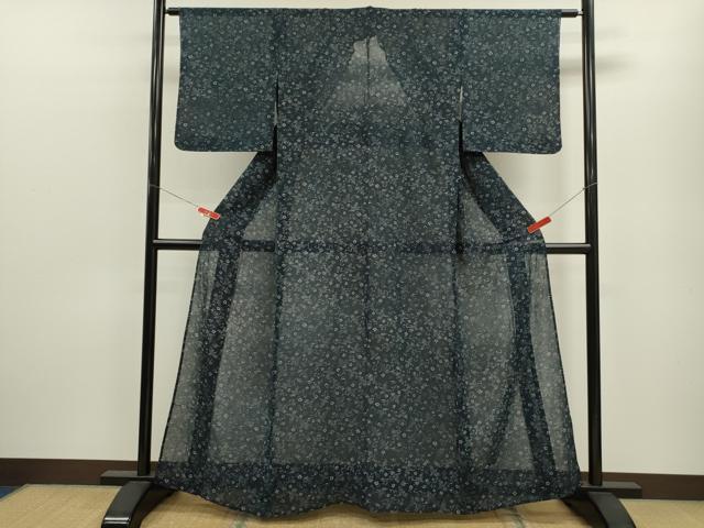 平和屋着物*夏物 小紋 紗紬 型染め 鳳凰花唐草文 正絹 逸品 CABB9824ze