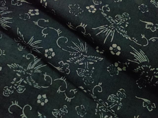 平和屋着物*夏物 小紋 紗紬 型染め 鳳凰花唐草文 正絹 逸品 CABB9824ze