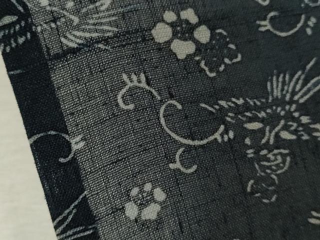 平和屋着物*夏物 小紋 紗紬 型染め 鳳凰花唐草文 正絹 逸品 CABB9824ze