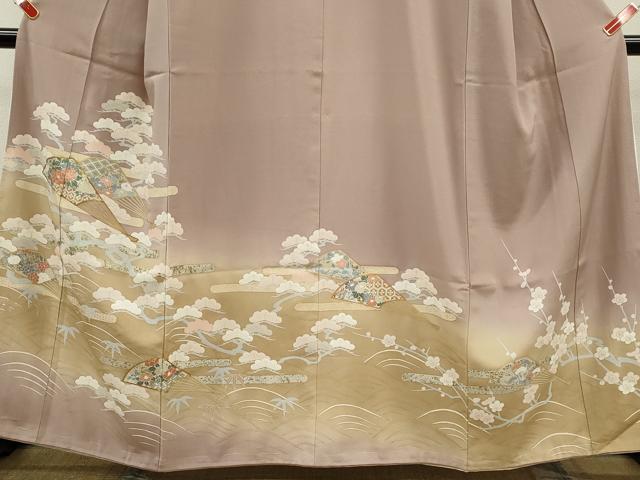 平和屋着物■豪華色留袖 駒刺繍 松竹梅扇面花文 暈し染め 金彩 正絹 逸品 CABB9885ze