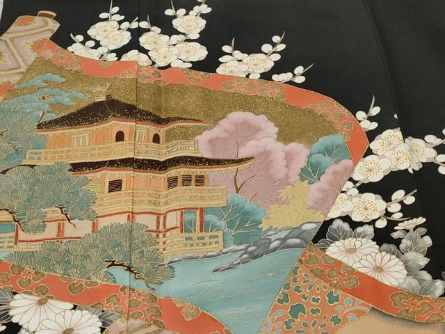 平和屋着物■豪華黒留袖 作家物 風景文 石庭花文 金彩 正絹 逸品 CABC0162ev