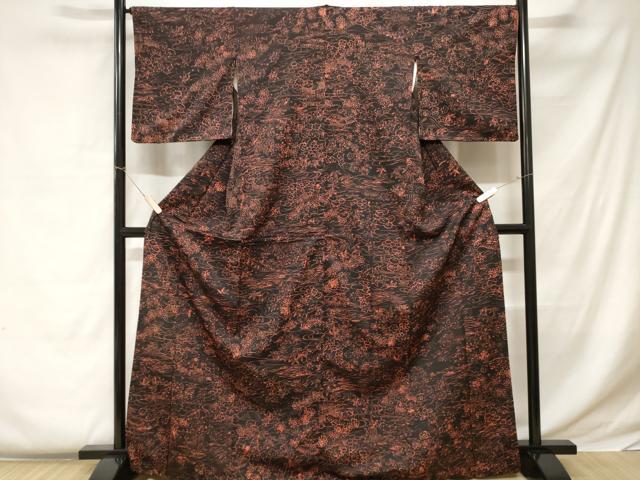 平和屋着物■上質な小紋 御所解文 黒地 正絹 逸品 CABC0448ev