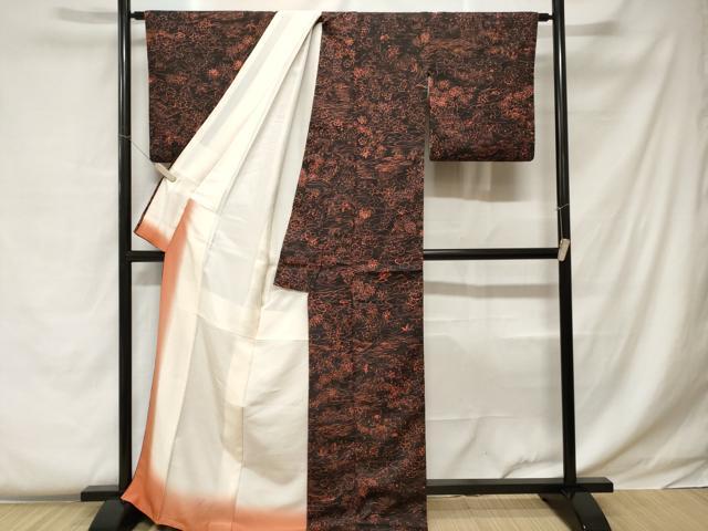 平和屋着物■上質な小紋 御所解文 黒地 正絹 逸品 CABC0448ev