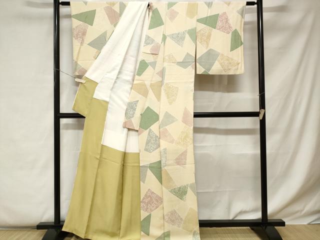 平和屋着物■上質な小紋 切嵌更紗花文 正絹 逸品 CABC0522ev