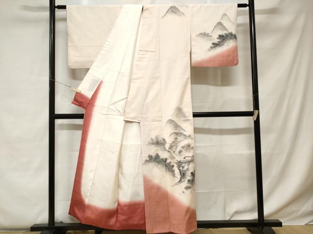 平和屋着物■訪問着 紬地 手描き 風景文 暈し染め 正絹 逸品 CABC0548ev