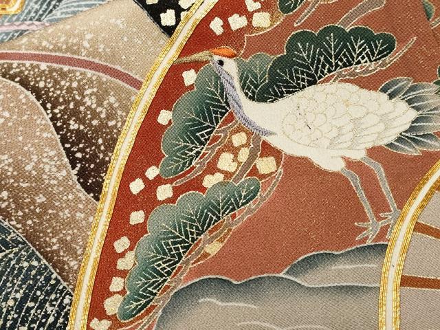 平和屋着物■豪華黒留袖 駒刺繍 流水扇面飛鶴花文 暈し染め 金彩 正絹 逸品 CABC0559ev