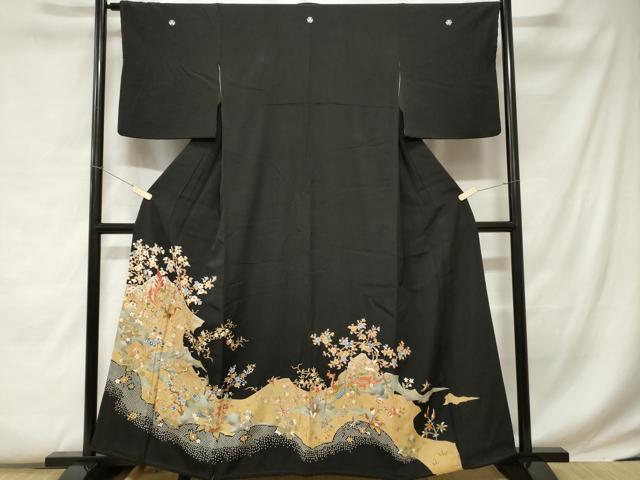 平和屋着物■豪華黒留袖 刺繍 鳳凰枝花文 金彩 正絹 逸品 CABC0725ev