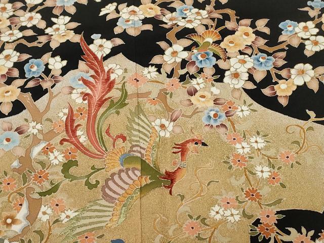平和屋着物■豪華黒留袖 刺繍 鳳凰枝花文 金彩 正絹 逸品 CABC0725ev