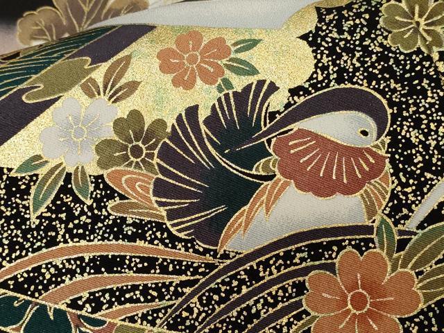 平和屋着物■豪華黒留袖 駒刺繍 地紙重ね鼓花鳥文 暈し染め 金彩 正絹 逸品 CABF9501ev