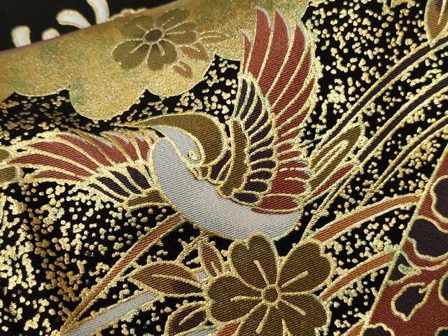 平和屋着物■豪華黒留袖 駒刺繍 地紙重ね鼓花鳥文 暈し染め 金彩 正絹 逸品 CABF9501ev