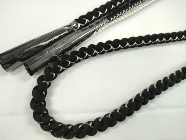 平和屋着物●和装小物 振袖用帯締め 飾り付き パール ビジュー 黒 銀糸 撚り房 逸品 未使用 CABC0978ju