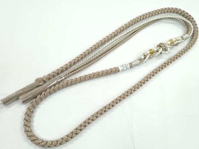 平和屋着物●和装小物 振袖用帯締め 飾り付き パール ビジュー 胡桃染色 銀糸 切り房 逸品 未使用 CABC1016ju