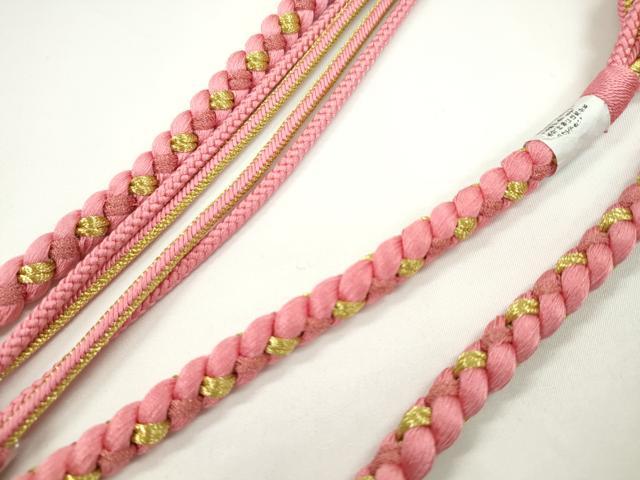 平和屋着物●和装小物 振袖用帯締め 飾り付き 舞桜 パール 桃色 金糸 撚り房 逸品 未使用 CABC1026ju