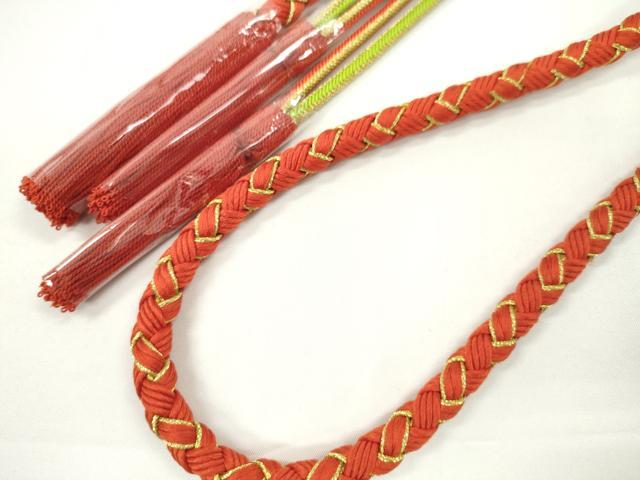 平和屋着物●和装小物 振袖用帯締め 飾り付き つまみ細工 花 飾り玉 パール 緋色 金糸 撚り房 逸品 未使用 CABC1046ju