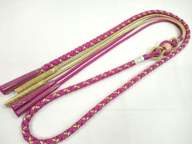 平和屋着物●和装小物 振袖用帯締め 飾り付き 飾り玉 小田巻き 梅紫色 金糸 切り房 逸品 未使用 CABC1060ju