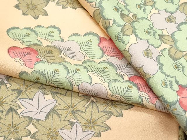 平和屋着物▼上質な小紋 草花文 暈し染め 金彩 正絹 逸品 CABC1349th